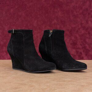 Lanvin Paris Women Black Suede Dress Zip Wedge Ankle Booties 7US EUR 37.5